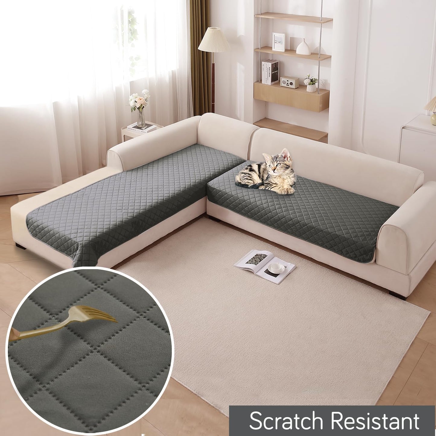 HOKIPO Waterproof Quilted Quick Dry L Shape Sofa Seat Cover Mat, Dark Grey