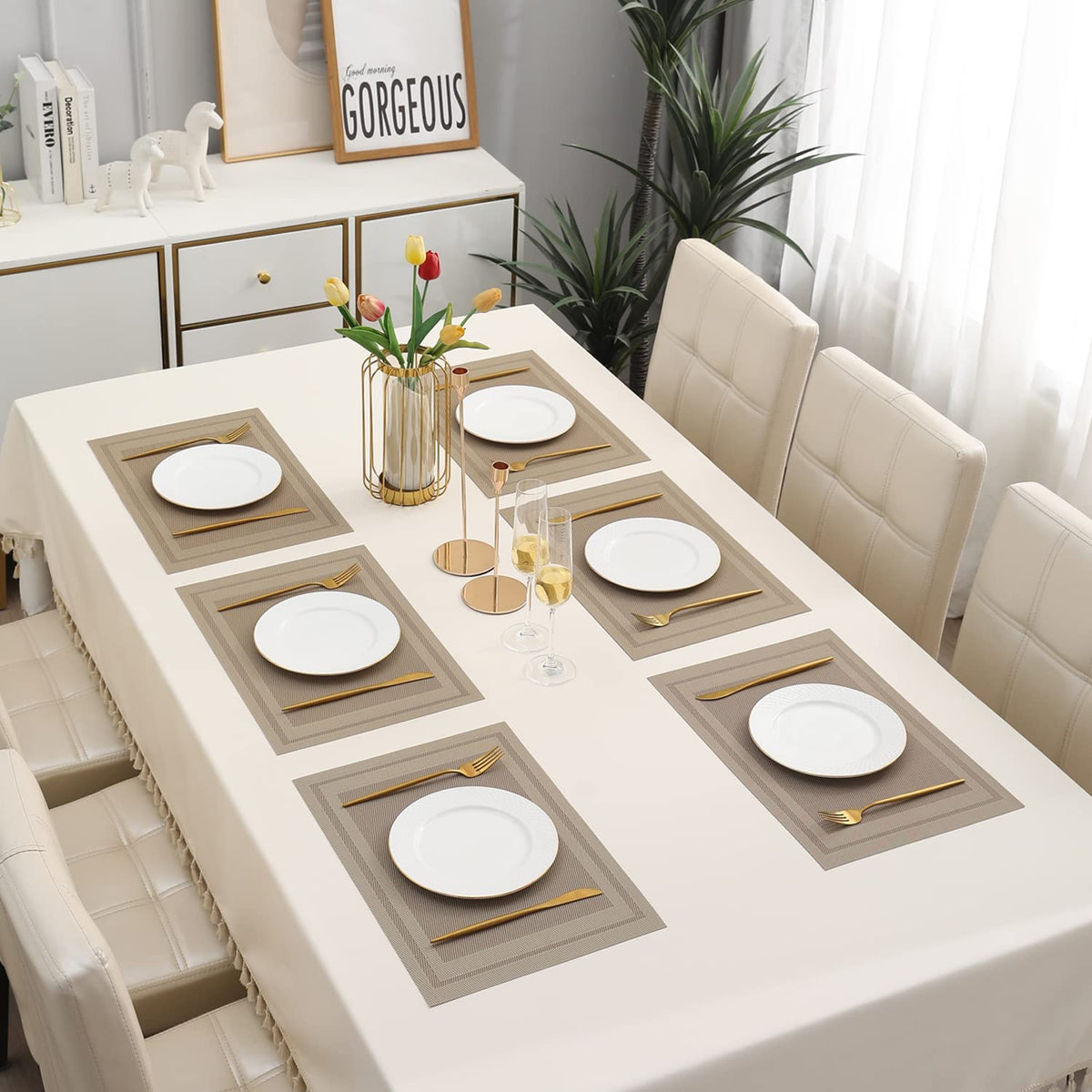 PVC Dining Table Mats, Beige