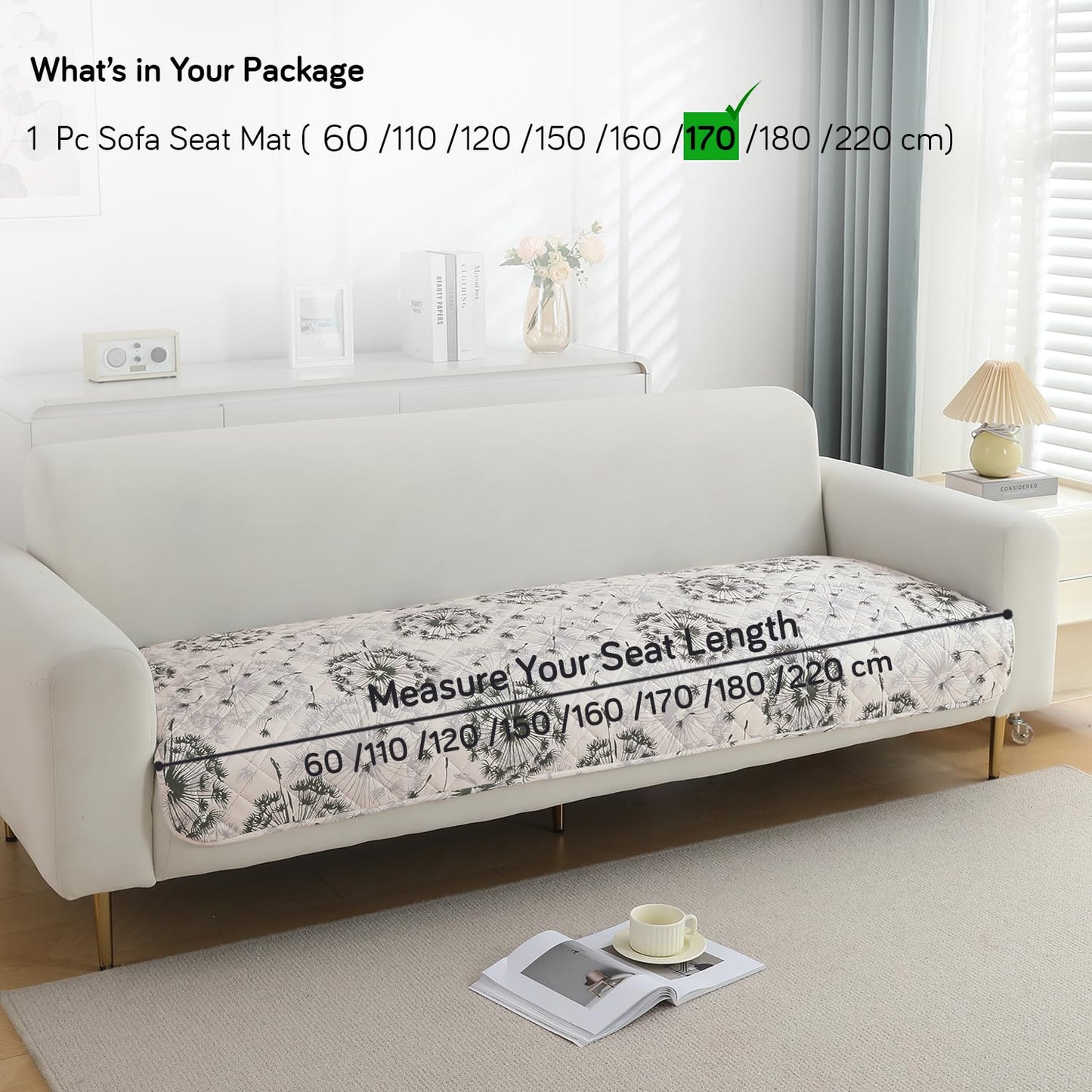Quilted, Waterproof and Anti-Slip Sofa Cover Mat, Dandelion Anchor Grey