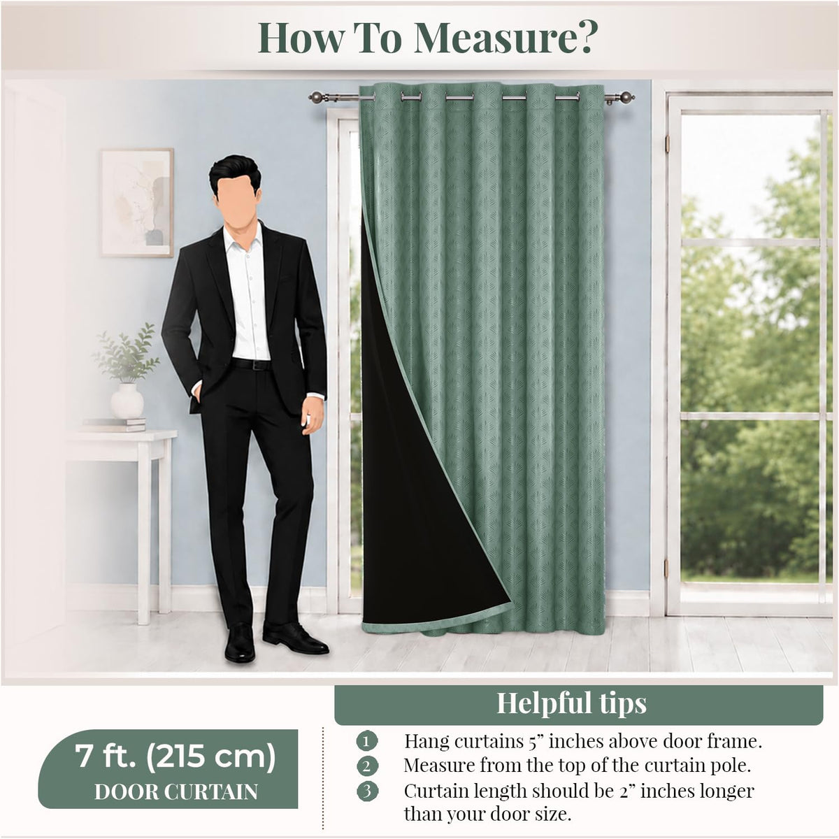 HOKIPO Palmea True Blackout Curtains, 7 Feet Long - Sage Green - image 7