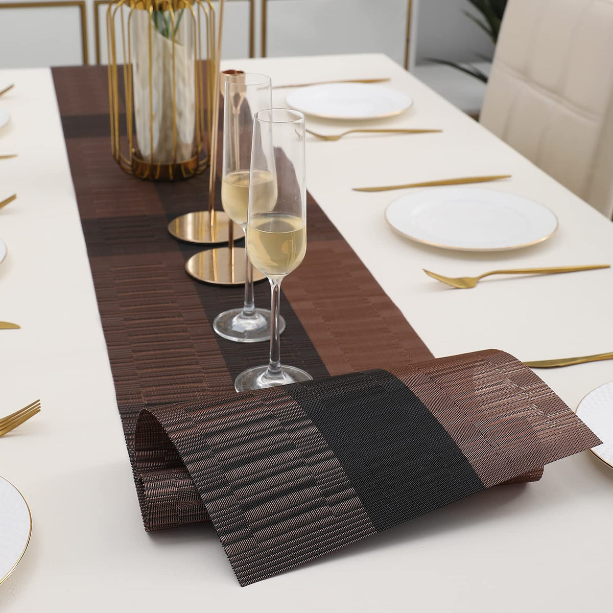 Buy Metallic Brown Colour PVC Table Runner | HOKIPO