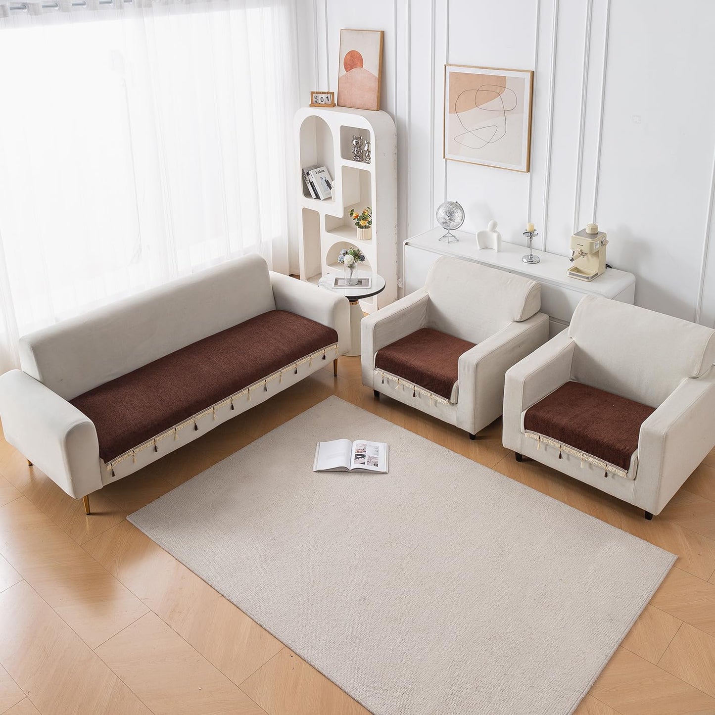 Serenity Tassel Chenille Sofa Cover with Tassel – Chestnut Luxe