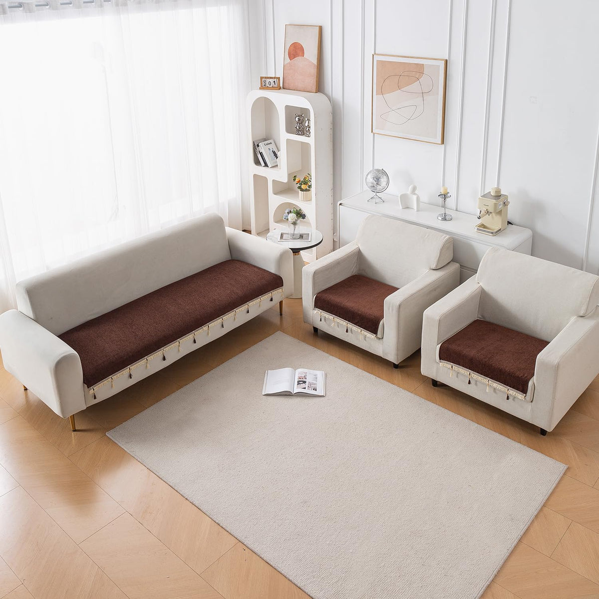 Serenity Tassel Chenille Sofa Cover with Tassel – Chestnut Luxe