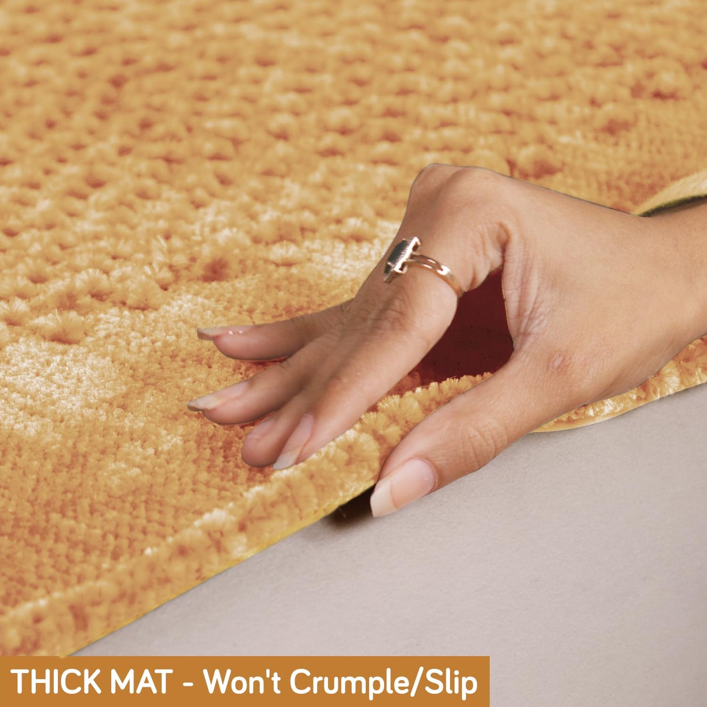 Handloom Made Thick Poly Velvet Reversible Sofa Mat for 1/2/3 Seater, Buff Cream