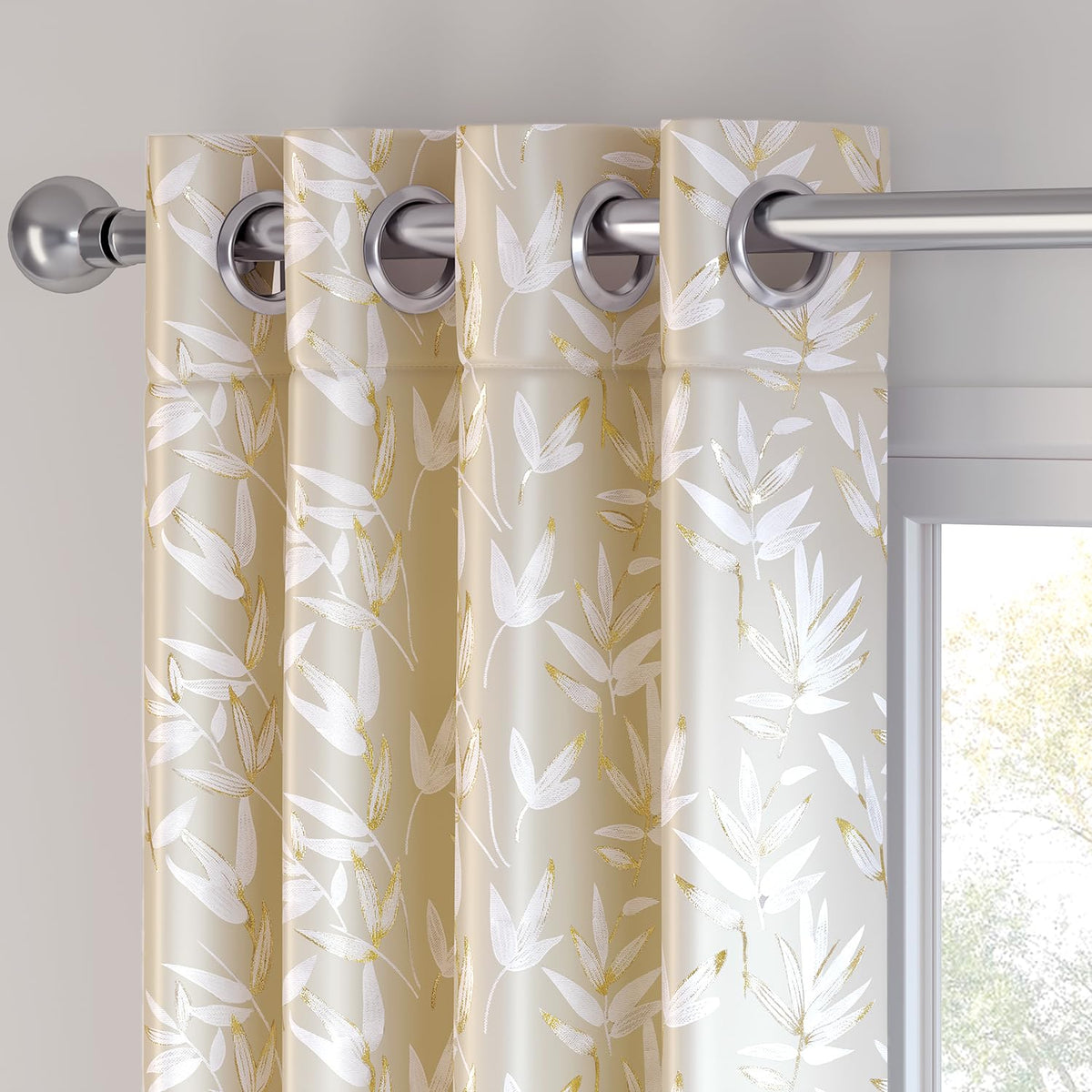 HOKIPO Luxe Foliage Foil Printed Curtains, 7 Feet Long - Cream - image 7