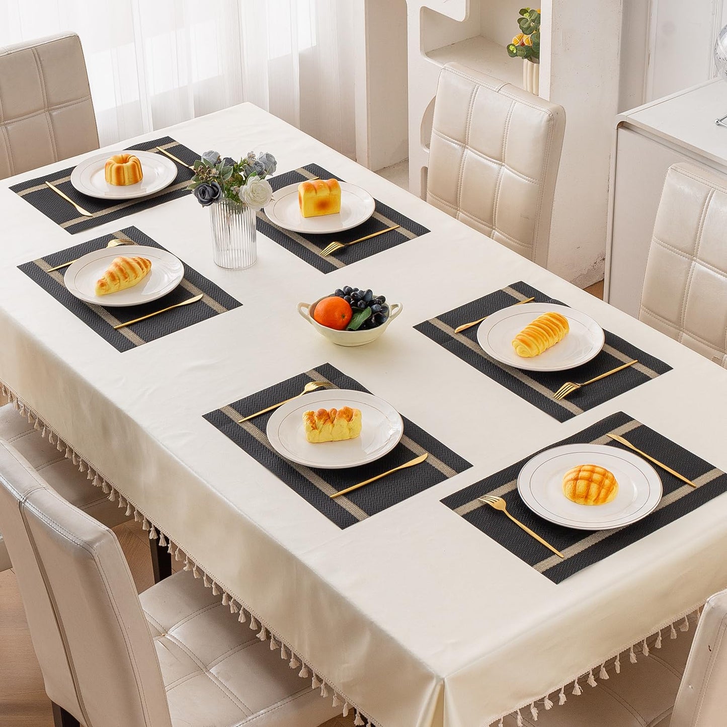 Chevron Stripes PVC Mats for Dining Table - Jet Black
