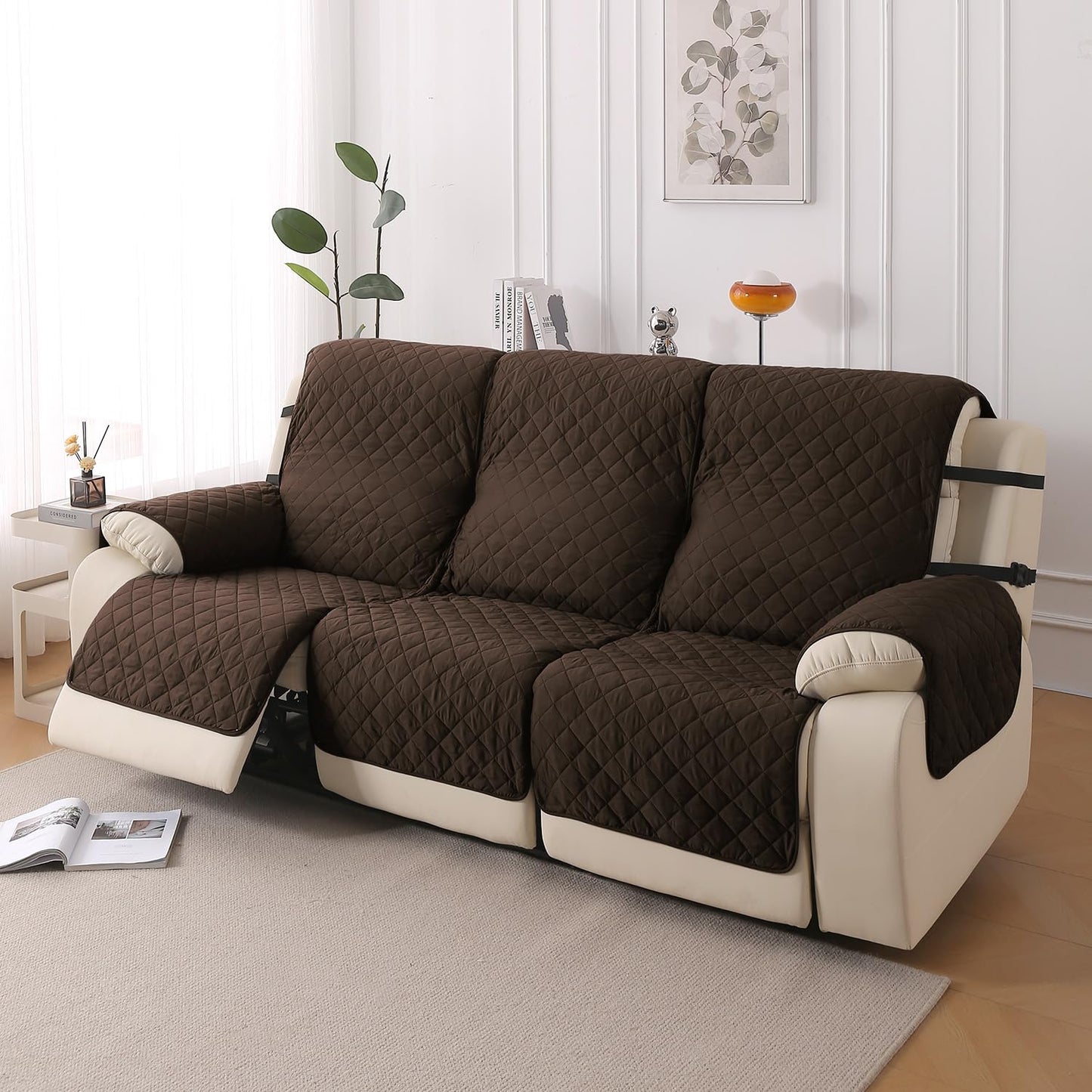 UrbanQuilt Recliner Sofa Slipcover Mat with Dual Belt for 1/2/3 Seater -  Chocolate Brown