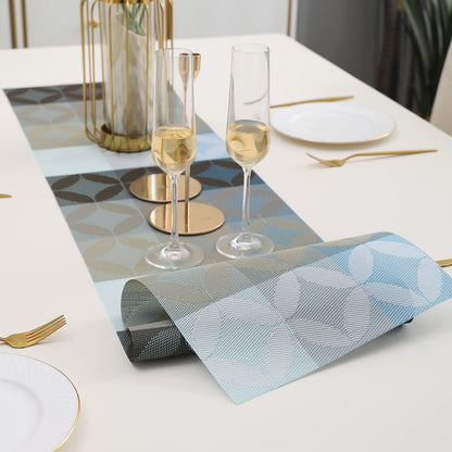 PVC Table Runner Dinner and Coffee Table, 30x135 cm, Geometric Blue