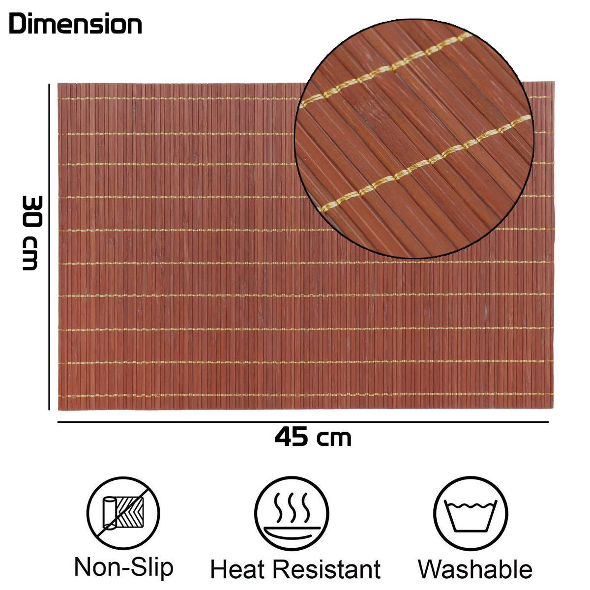 Buy cinnamon brown colour bamboo 45x30 cm table mats | Hokipo