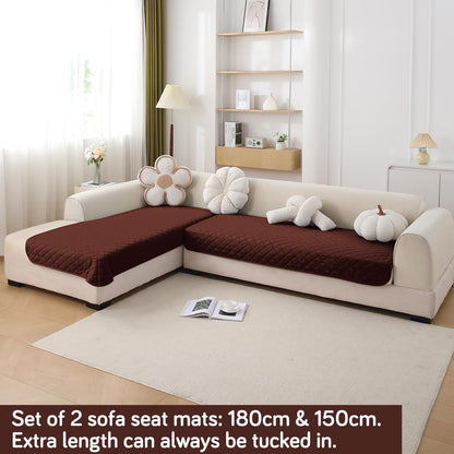 HOKIPO Waterproof Quilted Quick Dry L Shape Sofa Seat Cover Mat, Brown