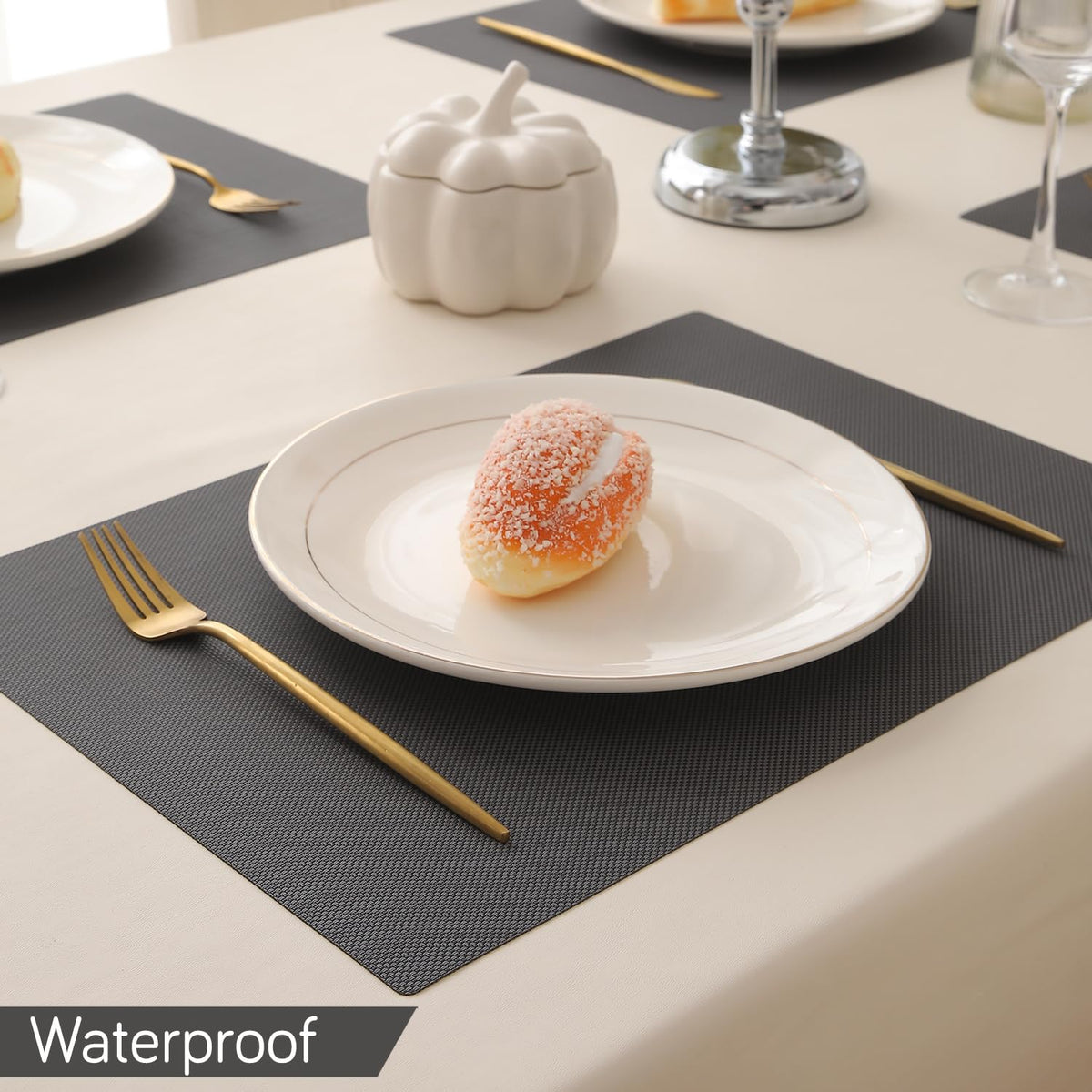 Buy charcoal black pp waterproof dining table mat | HOKIPO