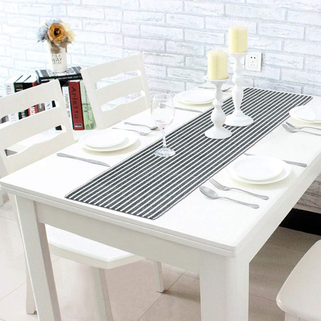 Buy Grey Colour Cotton Ribbed Table Runner Online - HOKIPO | Har Ghar ka Humsafar