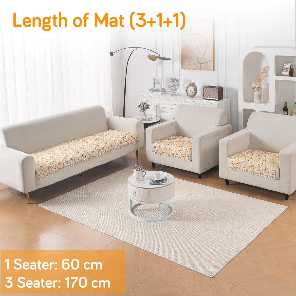 Quilted Sofa Seat Mat for 5-Seater Sofa (3+1+1), Tassel Twigs | Sunlit Butterfly