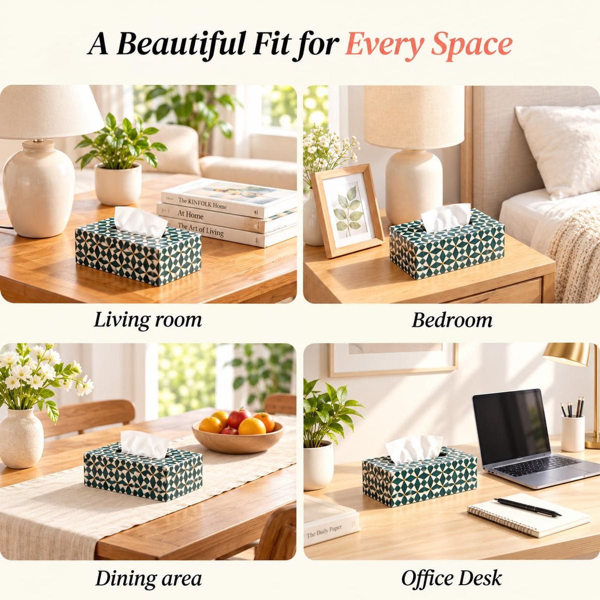 HOKIPO Tissue Box Holder, Rectangle, Engineered Wood, Moroccan Prism - image 2