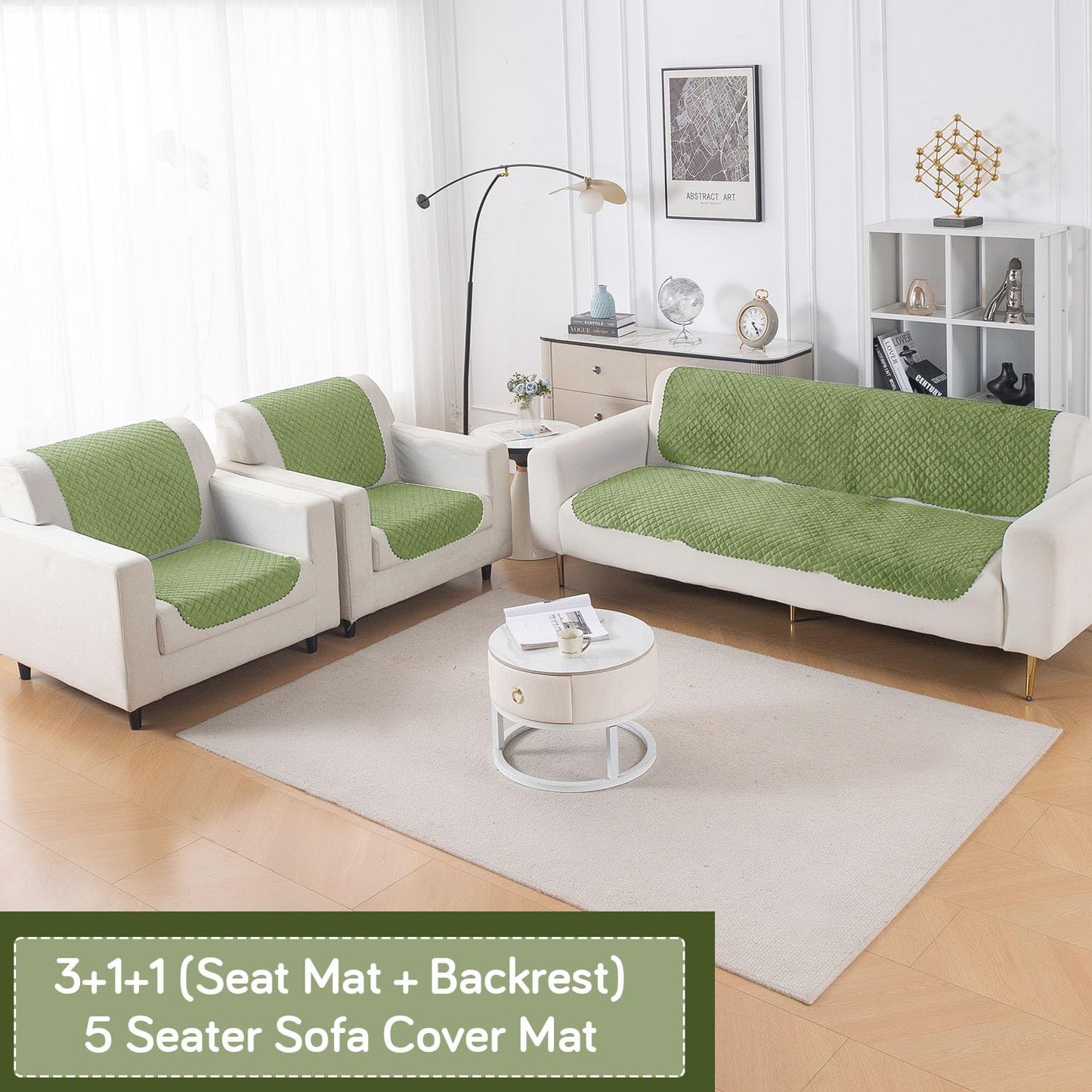 Quilt Classic 5-Seater Sofa Cover (3+1+1), Green