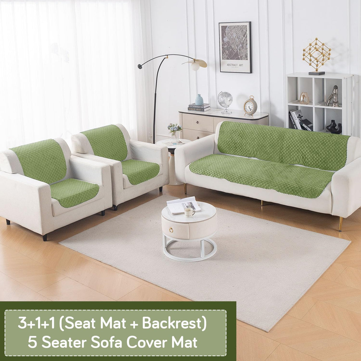 Quilt Classic 5-Seater Sofa Cover (3+1+1), Green