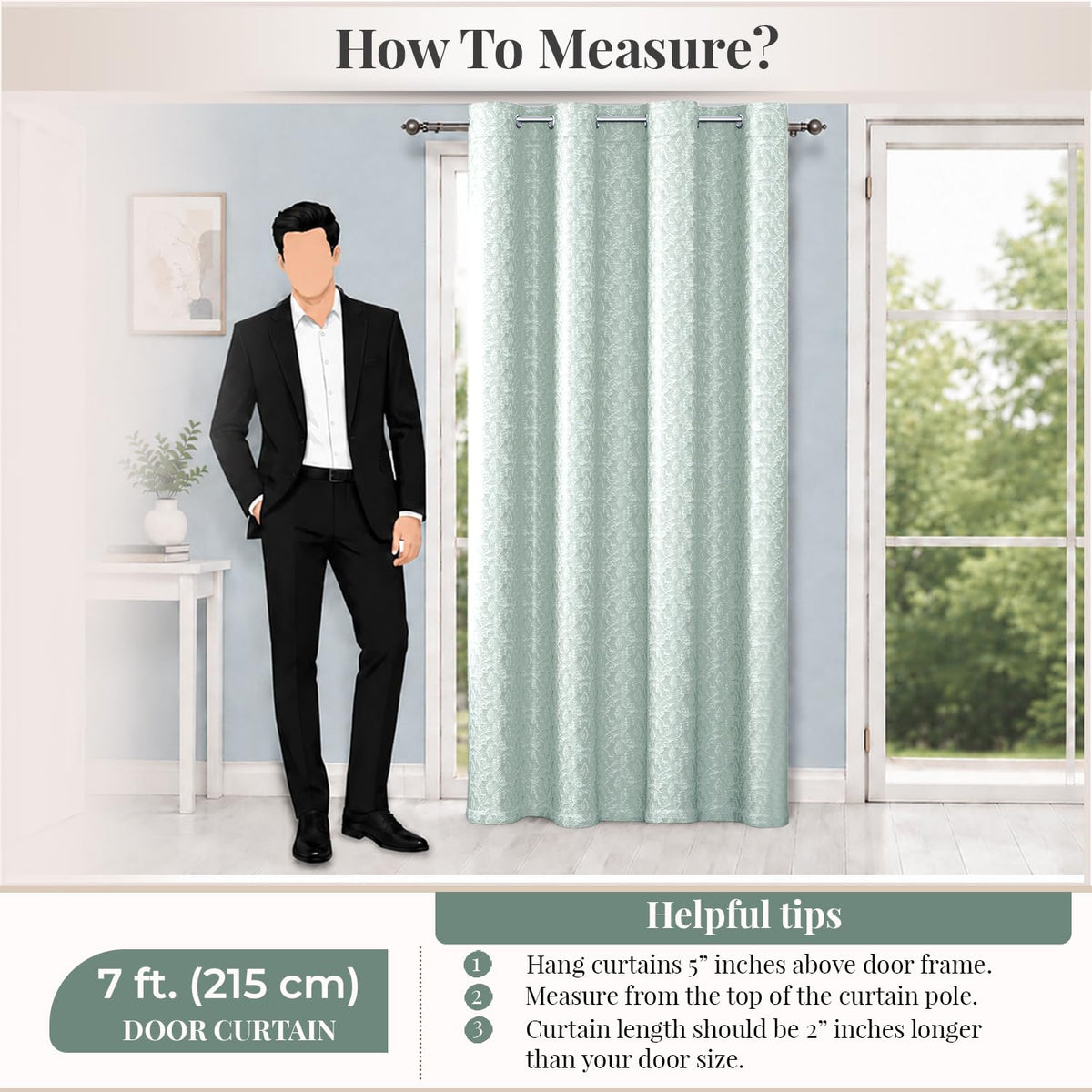 HOKIPO Marrakesh Jacquard Eyelet Curtains, 7 Feet Long - Mist Green - image 8