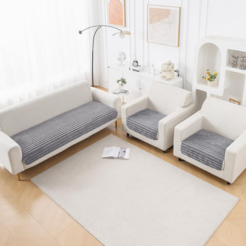 Faux Rabbit Fur Sofa Cover Combination Set, 'Snuggle Fur Series' Grey