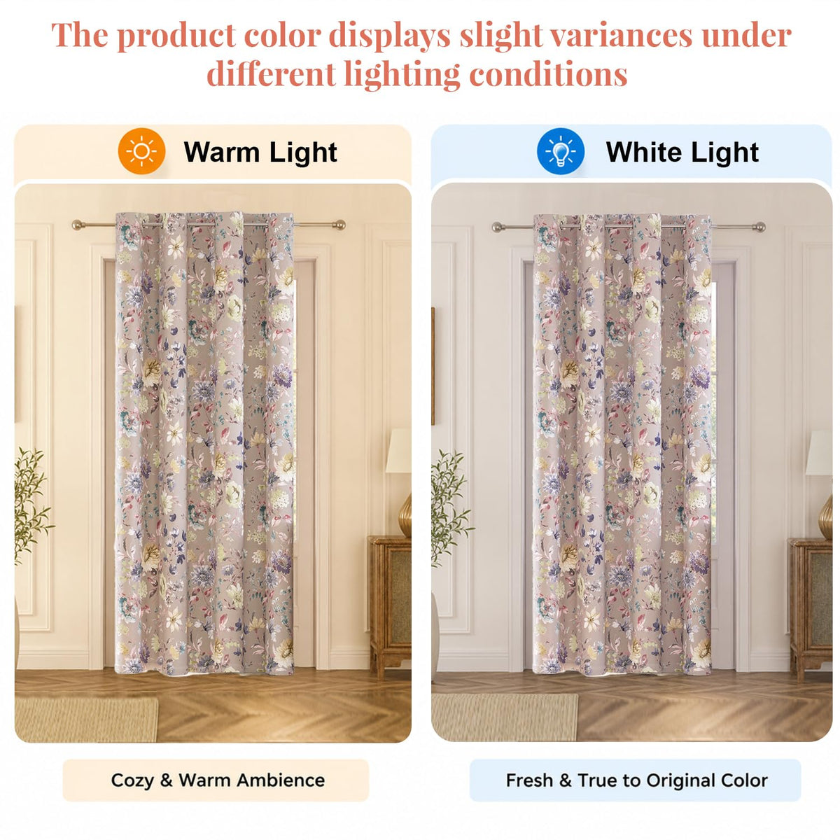 HOKIPO Bloomscape Eyelet Curtains, 7 Feet Long - Powder Pink - image 6