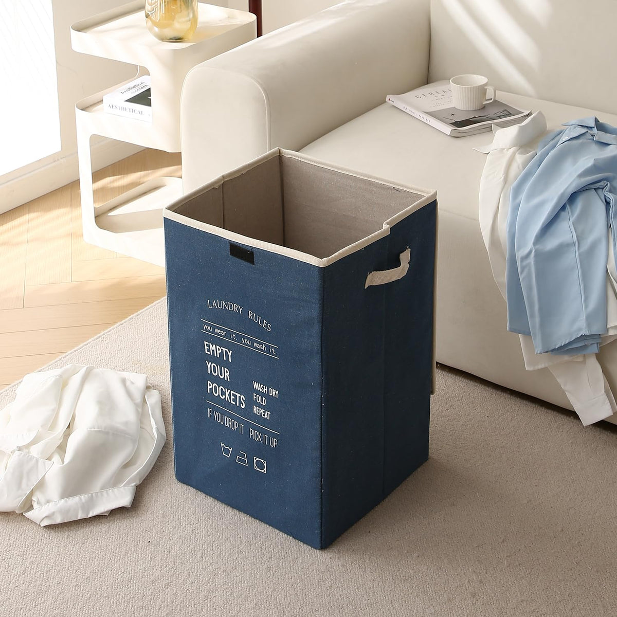 Foldable Laundry Basket for Clothes with Lid, Denim