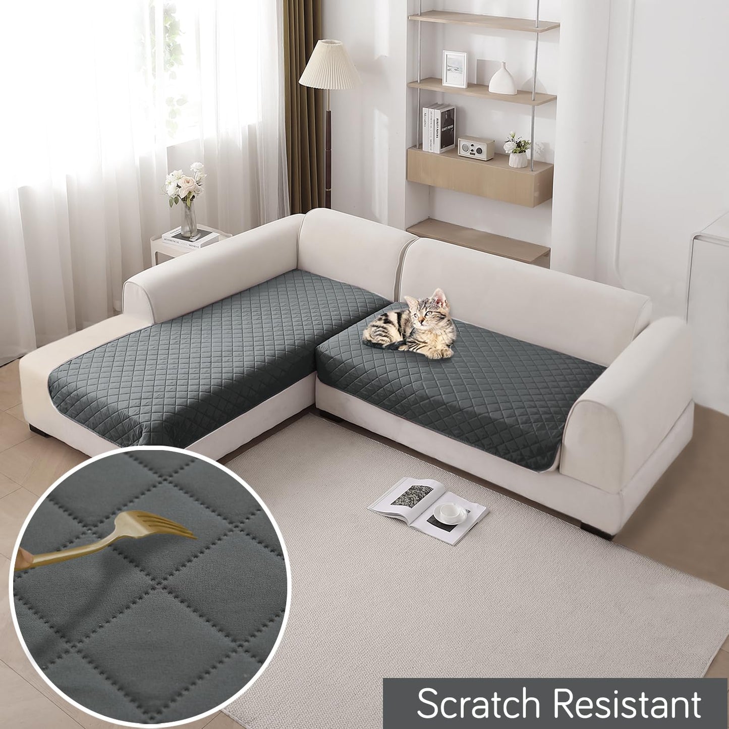 HOKIPO Waterproof Quilted Quick Dry L Shape Sofa Seat Cover Mat, Dark Grey