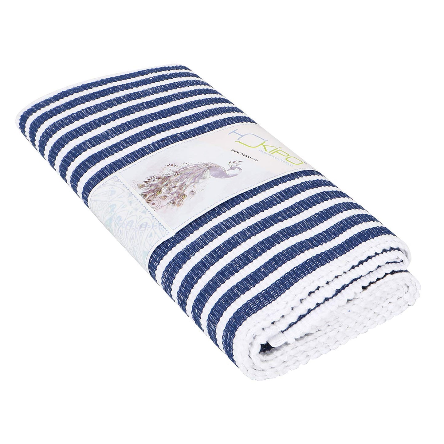 Ribbed Cotton Heat Resistant Dining Table Mat, Blue Striped