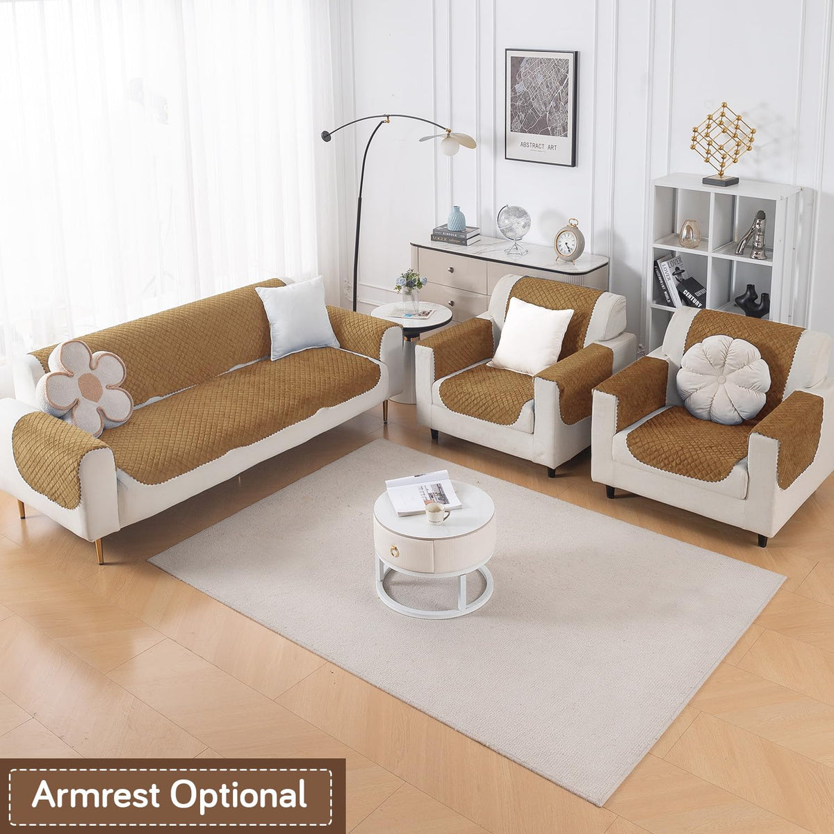 Quilt Classic 5-Seater Sofa Cover (3+1+1), Golden