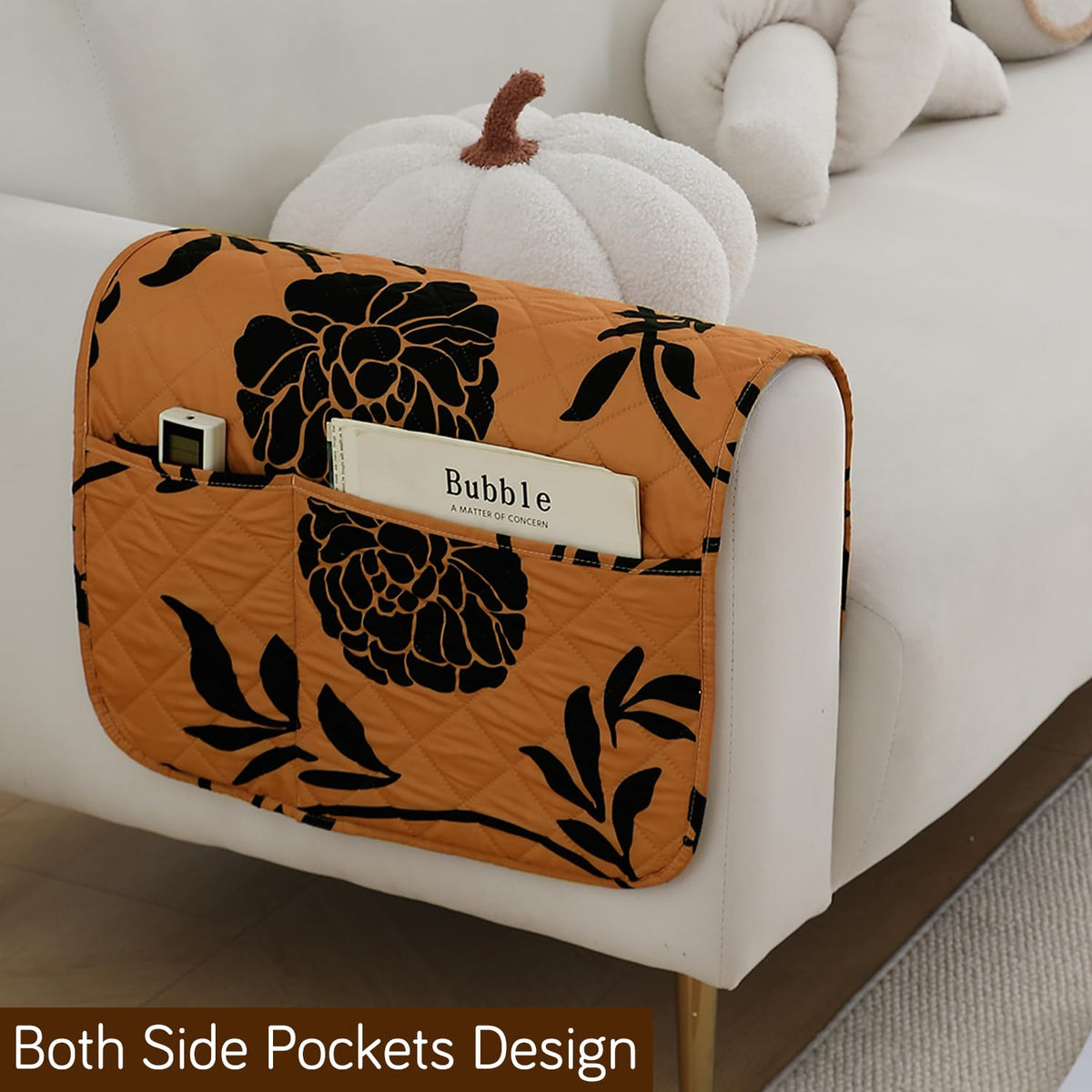 Water Repellent + Waterproof Quilted Sofa Mats, Copper Brown Floral
