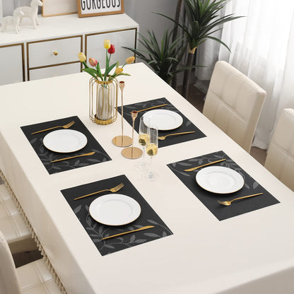 PVC Dining Table Mats, Black Leaves