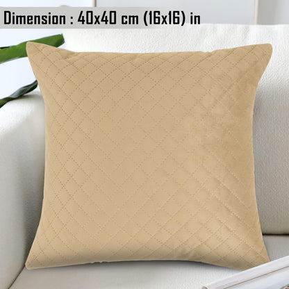 Quilted Velvet Sofa Cushion Cover Pack of 2, Natural Beige