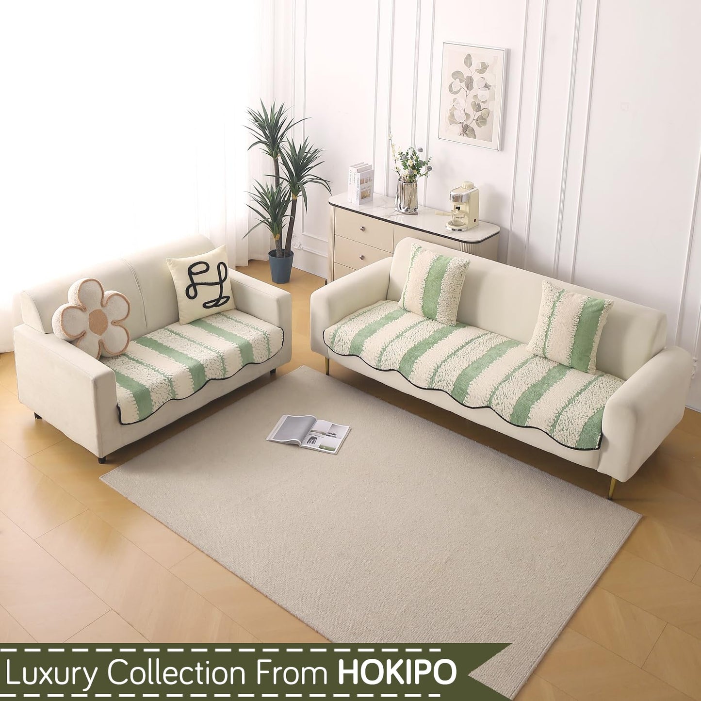 Luxury Wavy Anti Slip Plush Sofa Cover Mat, Pistachio Green