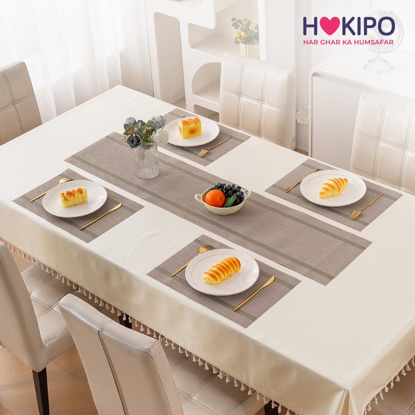 Chevron Stripes PVC Mats for Dining Table - Taupe Brown