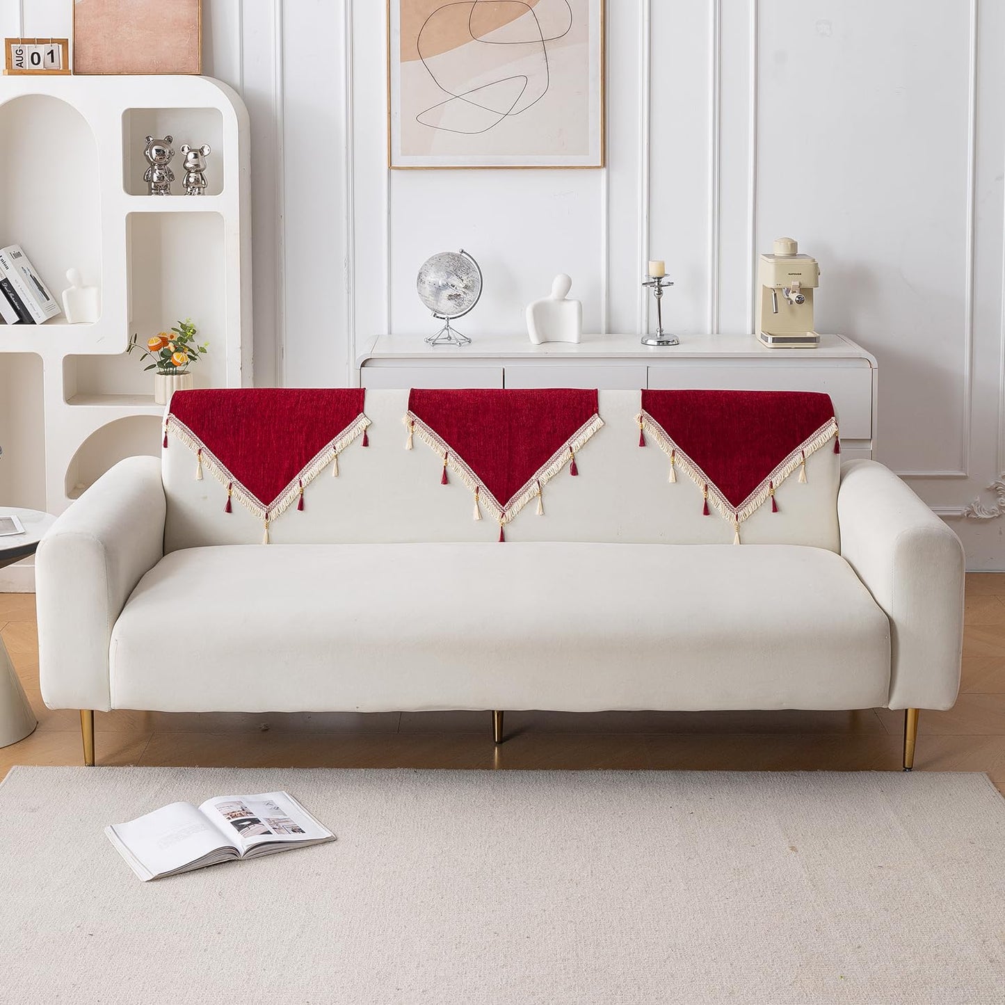 Serenity Tassel Chenille Sofa Cover with Tassel – Crimson Ruby