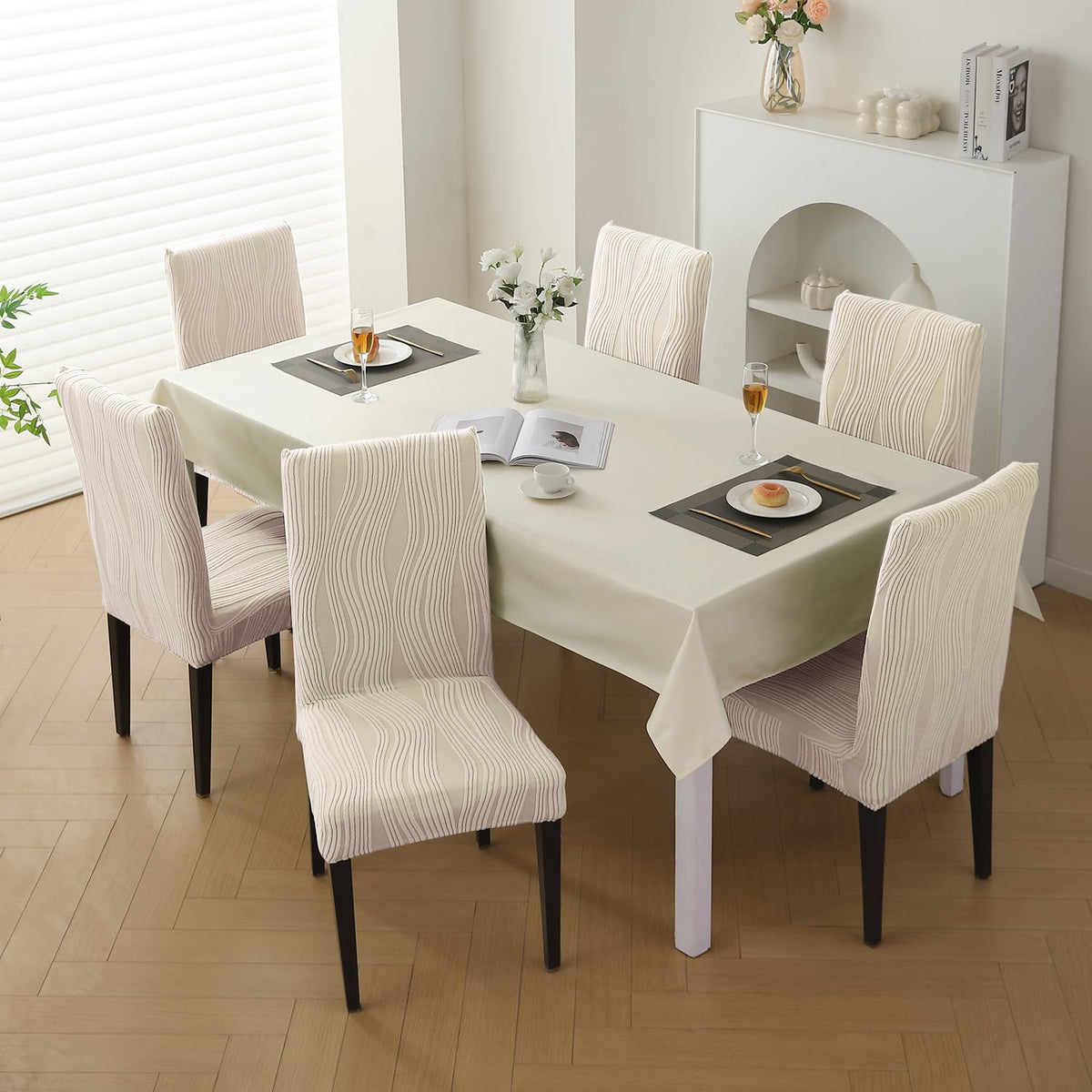 Nestiva Series Stretchable Knitting Jacquard Chair Cover - Skimmed Cream