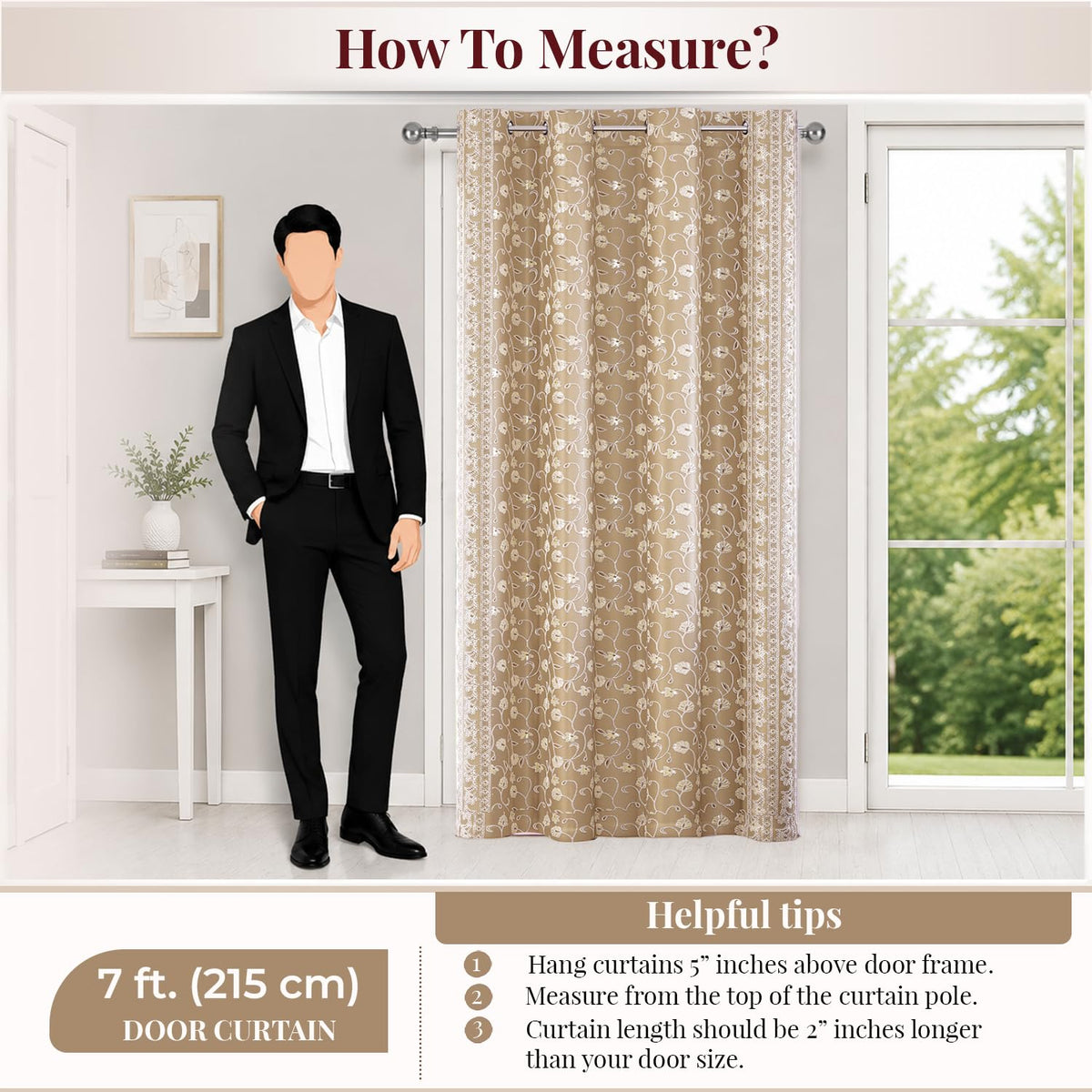 HOKIPO Shahi Bagh Eyelet Curtains, 7 Feet Long - Sand Beige - image 8