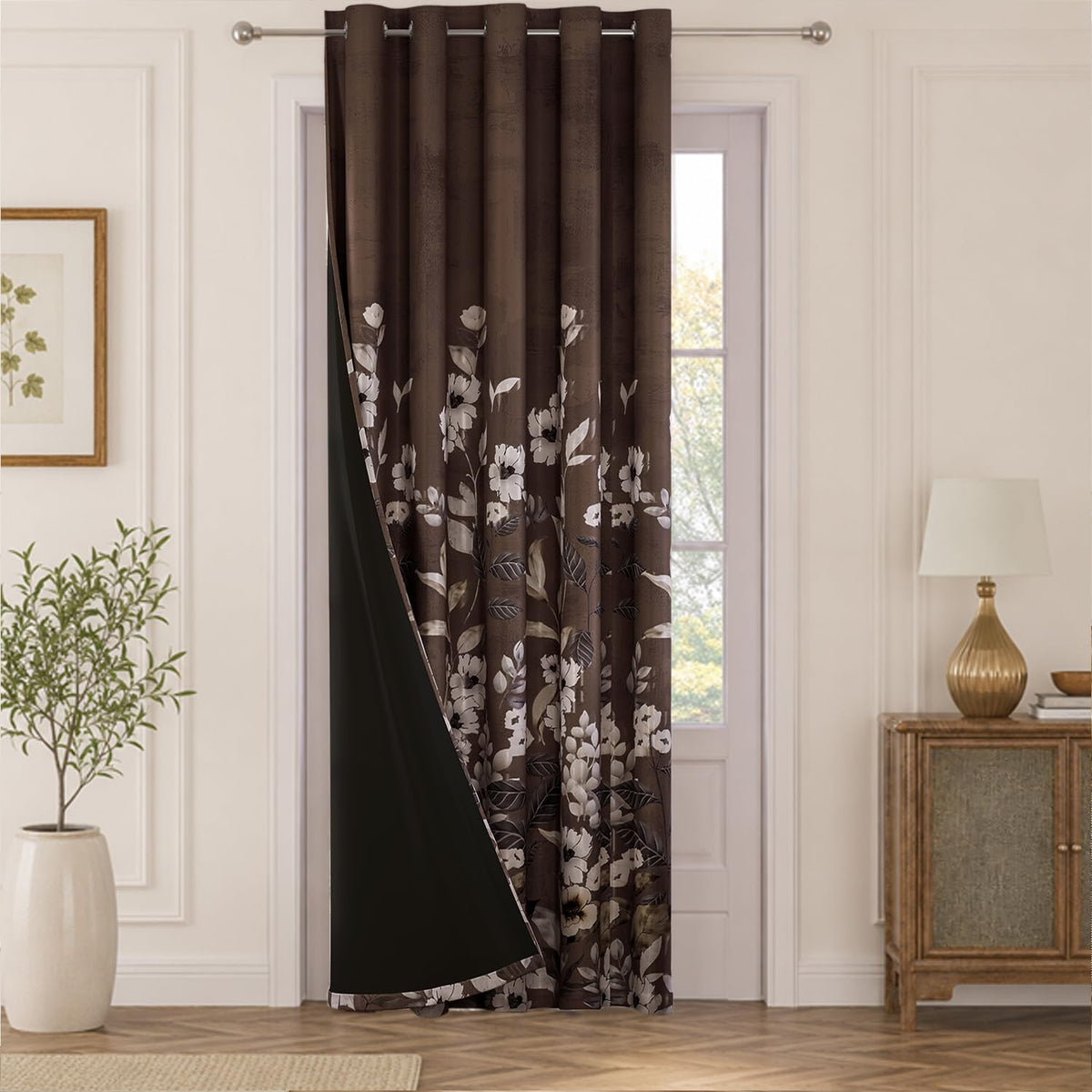 HOKIPO Twilight Curtains, 7 Feet Long - Moonlit Blossom Mocha Brown - image 2