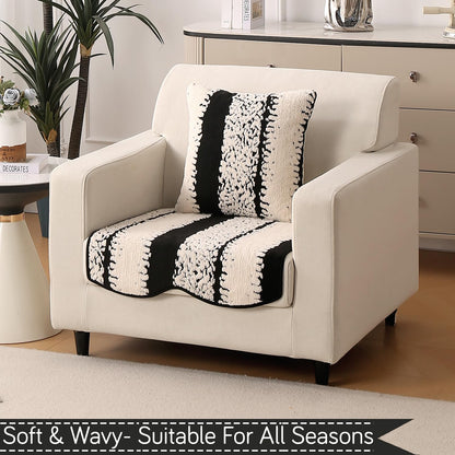 Luxury Wavy Anti Slip Plush Sofa Cover Mat, Black