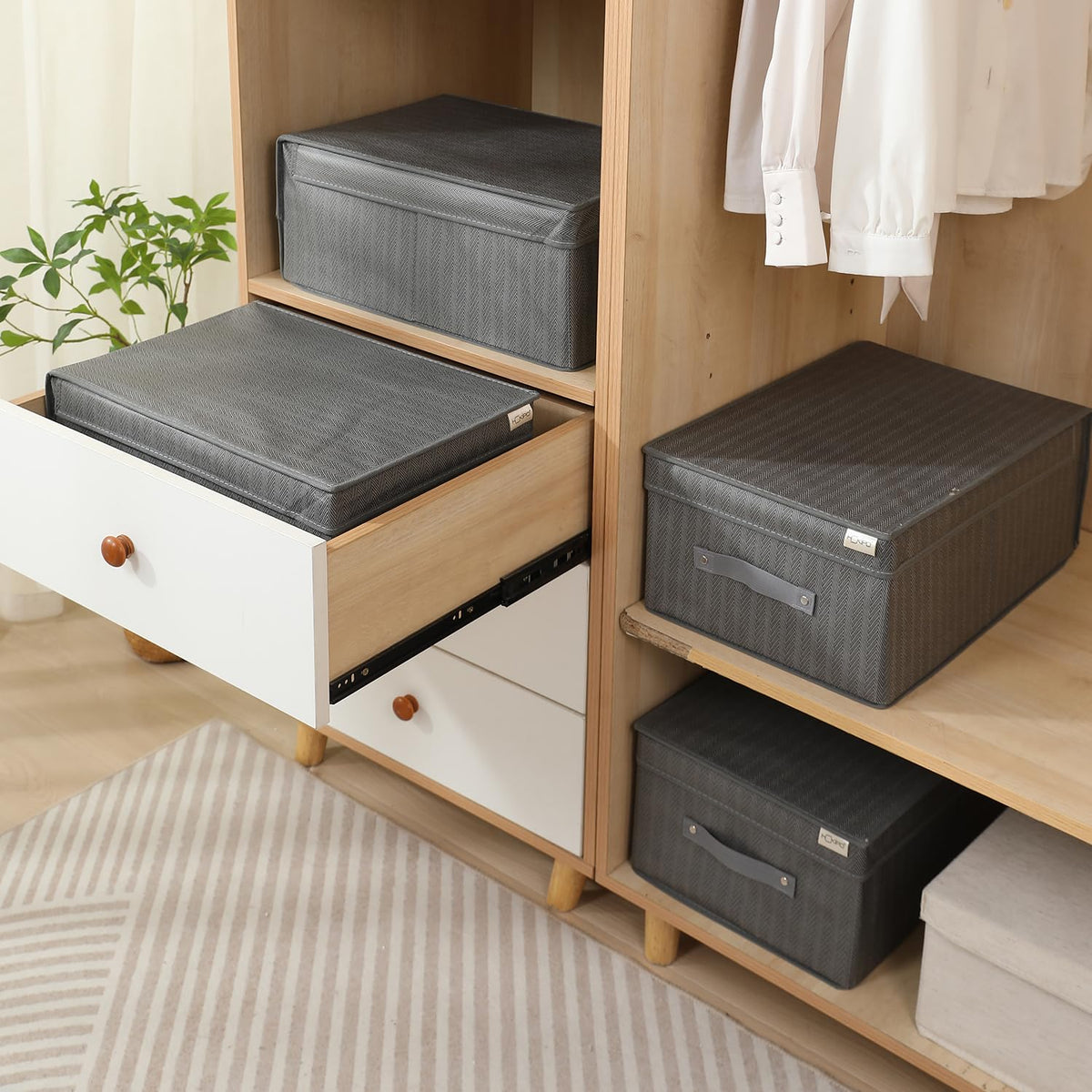Fabric Cloth Storage Wardrobe Organiser Box With Lid, Size - 45 X 30 X 20 Cm, Grey, Rectangular