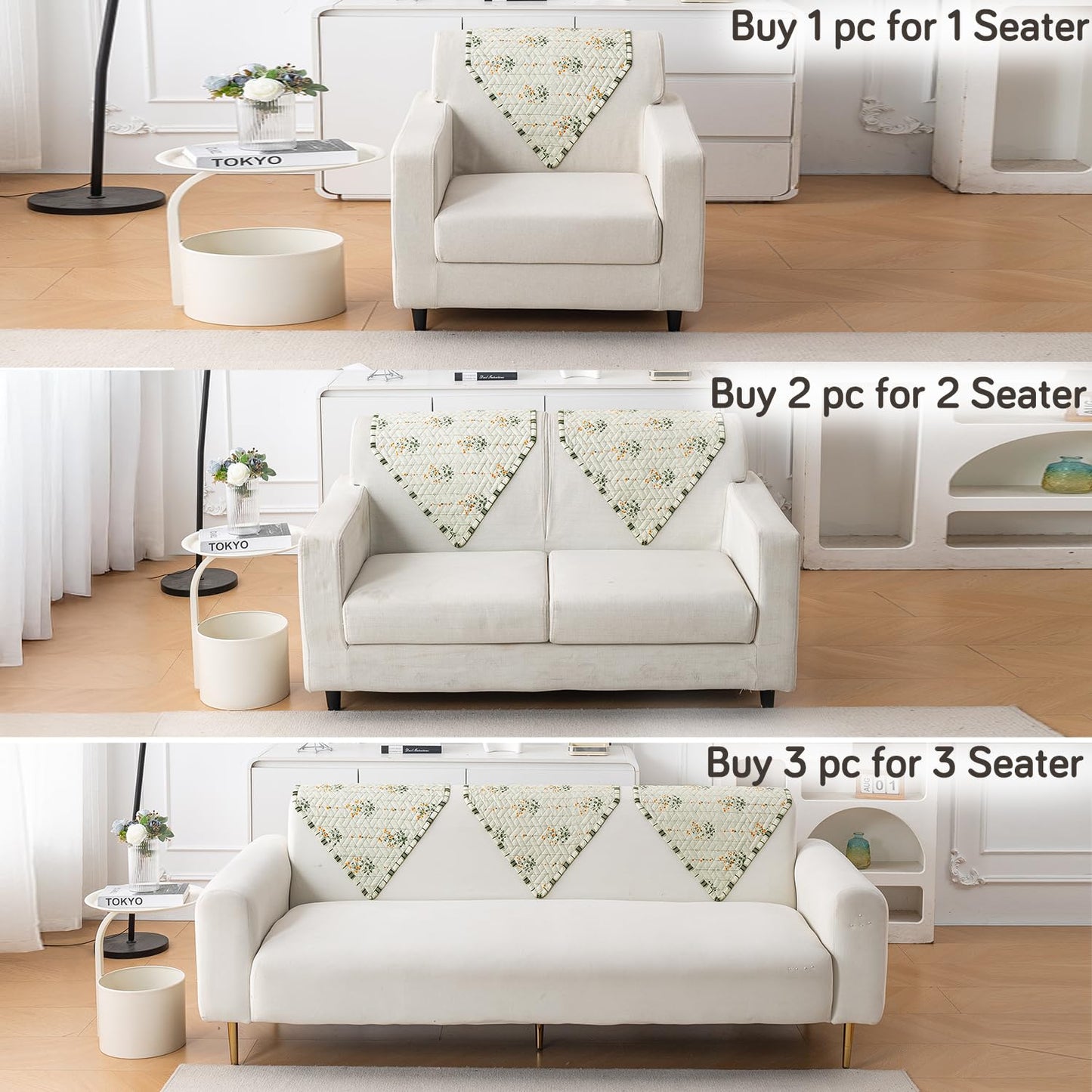 Printed Quilted Sofa Cover Mats, Light Green Ash Gypsy Flower