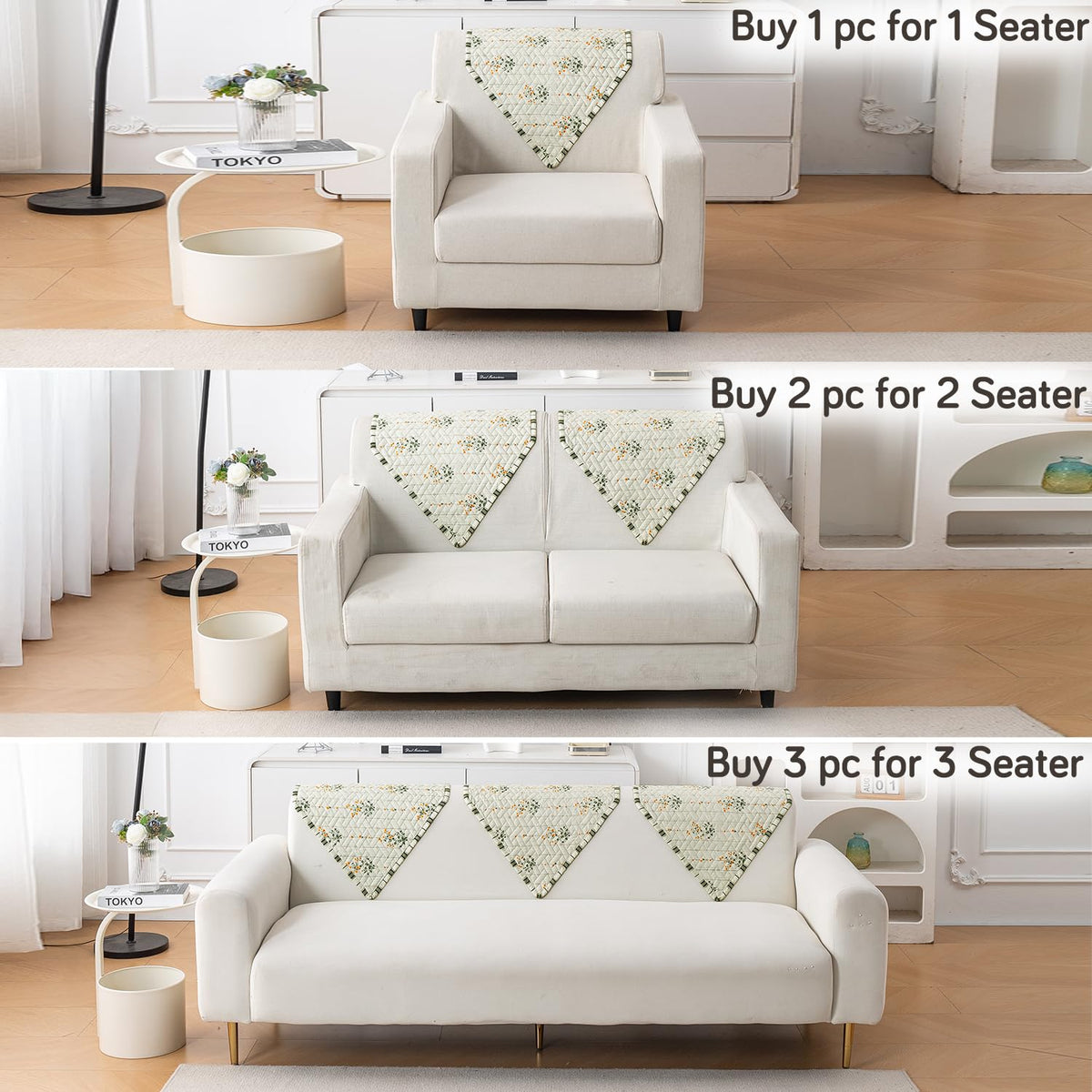 'Homehues' Printed Quilted Sofa Cover Mats, Light Green Ash Gypsy Flower