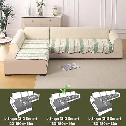 Luxury Wavy Mat with Anti Slip Backing  L Shape Sofa Cover Seat Mat - Pistachio Green