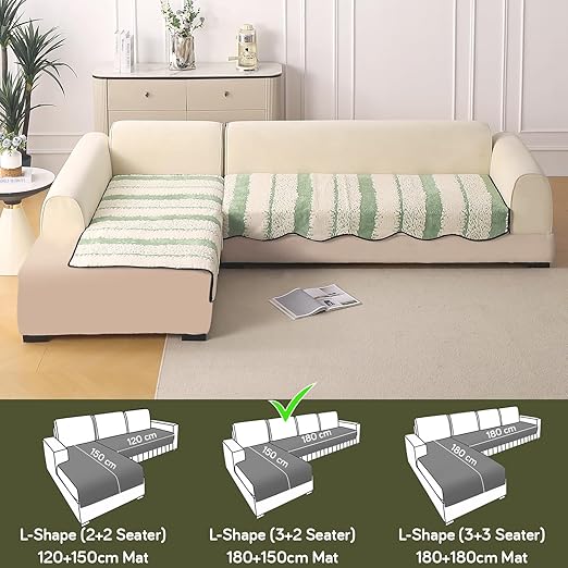 Luxury Wavy Mat with Anti Slip Backing  L Shape Sofa Cover Seat Mat - Pistachio Green