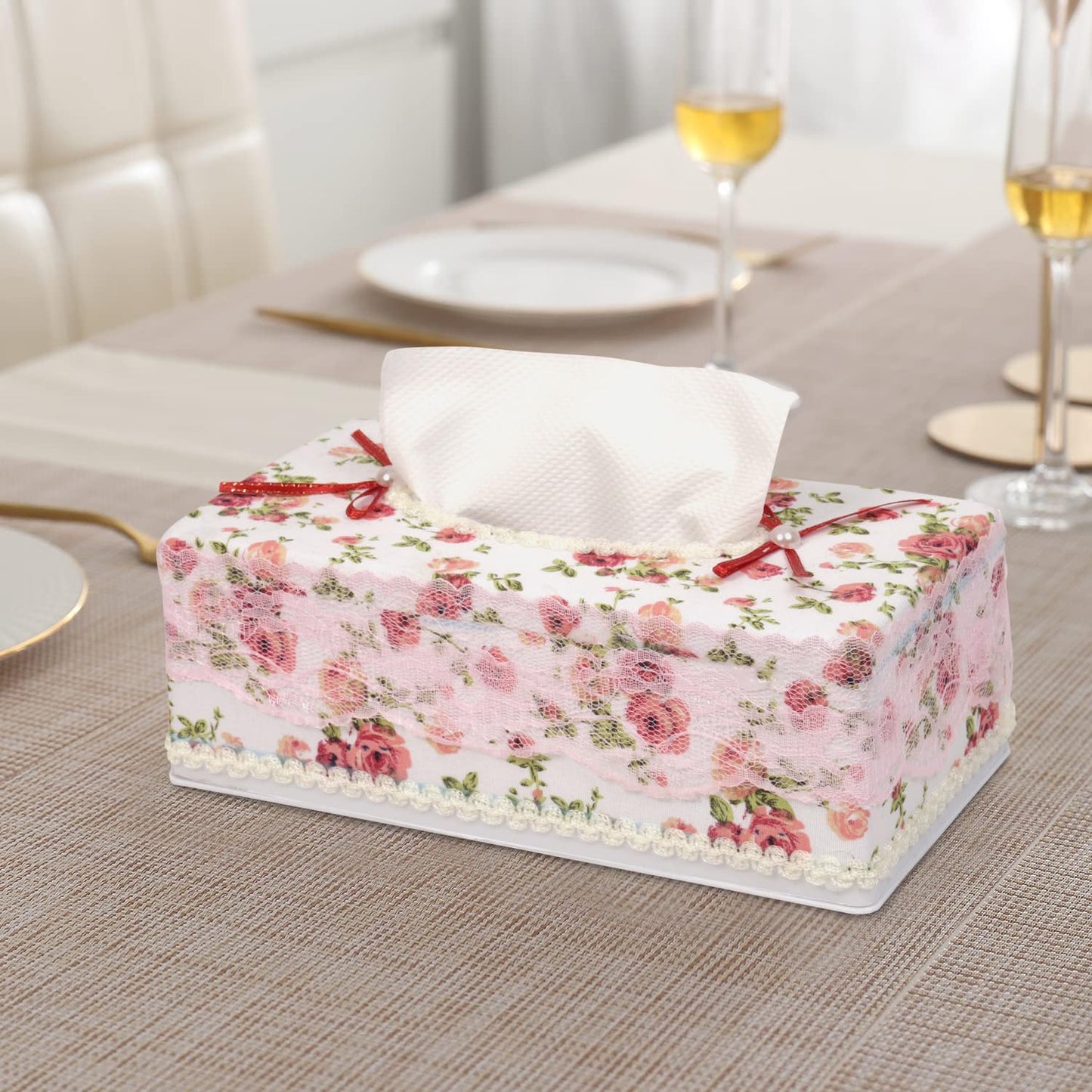Plastic Tissue Box Holder, Flower Red