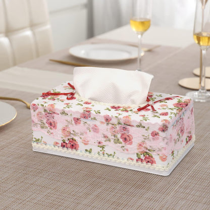 Plastic Tissue Box Holder, Flower Red