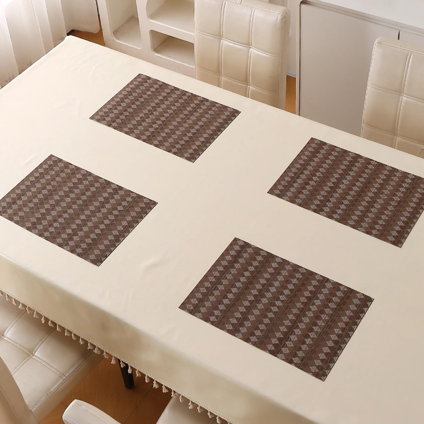 RhombusEcho Washable PVC Mats for Dining Table - Taupe Brown