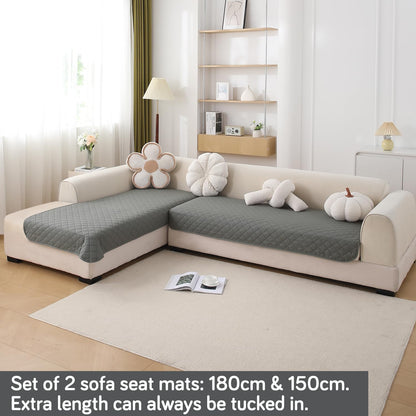 HOKIPO Waterproof Quilted Quick Dry L Shape Sofa Seat Cover Mat, Light Grey