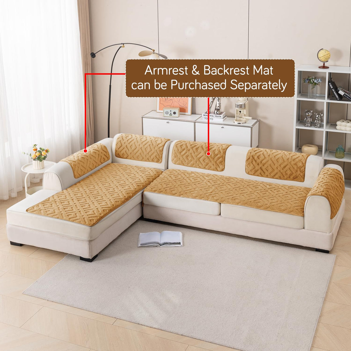 Velvet Maze Premium L Shape Sofa Cover Seat Mat, Light Brown