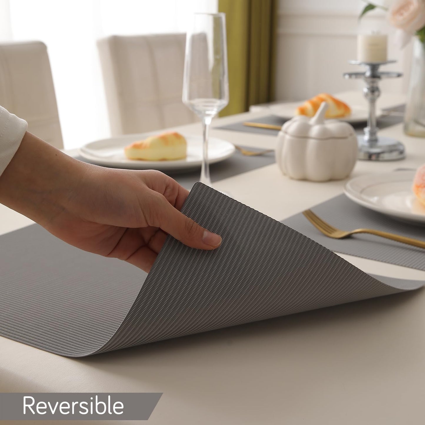 PP Waterproof Dining Table Mat, Fossil Grey