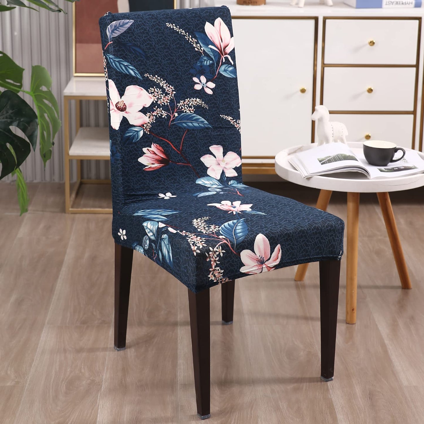 Elastic Stretchable Dining Chair Cover, Blue Mixed Flowers