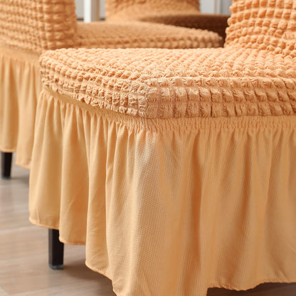 Elastic Stretchable 280 GSM Bubble Dining Chair Cover with Frill, Light Brown